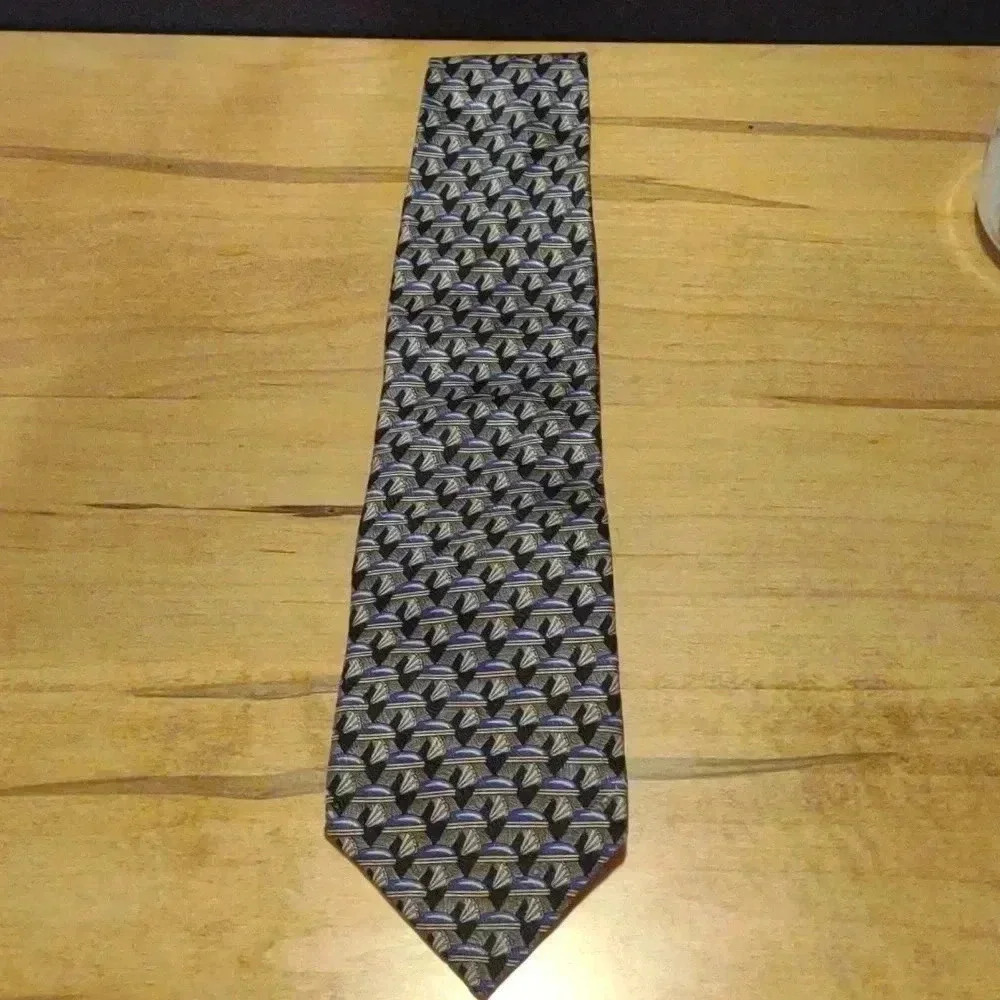 Vintage Pierre Cardin silk gray/blue/black/gold tie